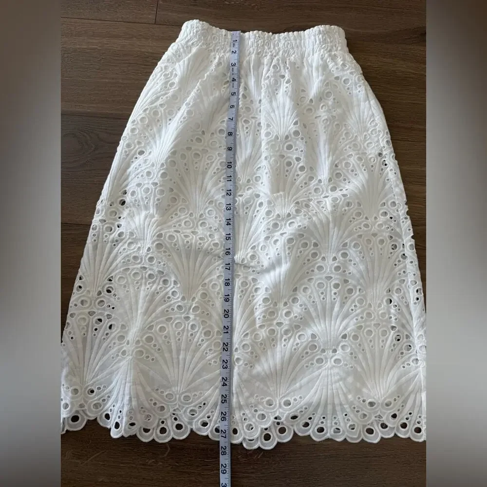 NWT Andie Swim The Mona Eyelet Scalloped Pull On Midi Skirt Coconut White Sz XS